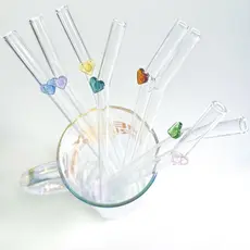 YUTRENN Canudos de Vidro Reutilizáveis, 8 Canudos Coloridos em Forma de Coração com Escovas de Limpeza, Conjunto de Canu