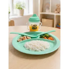Kit Refeição Infantil 4 Peças em Plástico com Prato Copo Colher e Garfo