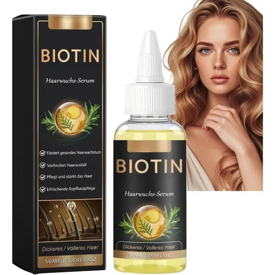 50ml de óleo de alecrim são usados para promover o crescimento capilar, e a essência de alecrim com biotina de alta efic
