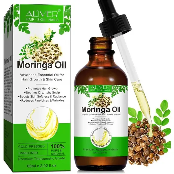 Óleo de Semente de Moringa Puro, Óleo Prensado a Frio, Óleo de Moringa para Rosto e Cabelo, Nutre o Crescimento Capilar,