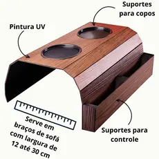 2 Esteiras Bandeja Flexível para Braço de Sofá com Porta Copos objetos controle tv celular