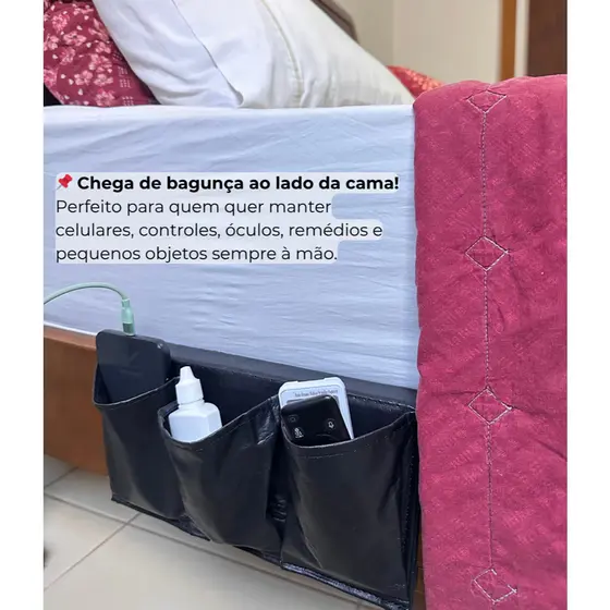 Organizador porta treco para lateral de cama, celular, oculos, remedios etc