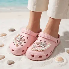 Babuche Feminino Nuvem Plataforma EVA Macia Sandália Decorada Bótons Pingentes Pérola Strass Confortável Moda Tendência