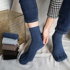 3 pares meias de cinco dedos de lã masculina meias de tubo médio outono inverno engrossado meias masculinas quentes casu