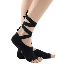 1-3 pares meias de yoga com cadarço antiderrapante feminino Silicone Pilates cinco dedos meias de Fitness meias de dança