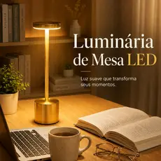 Luminária de Mesa LED Recarregável 3 Cores com Toque Dimmer USB-C Abajur para Quarto Home Office