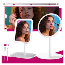 Espelho de Maquiagem Mesa LED 3 Cores Recarregável Espelho Mesa Touch Luzes Ajustáveis Portátil USB