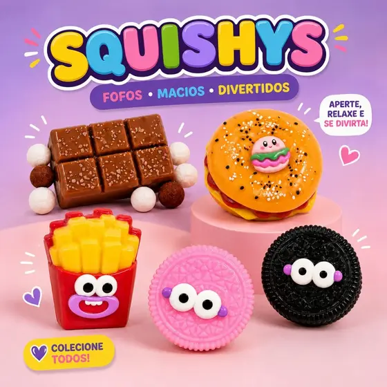 Kit 3 Squishy Divertidos Taba Alívio Estresse Apertar Anti estress Diversos Fofos Brinquedo Variados