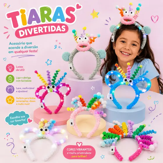 Tiara Divertida Feminina Engraçada Colorida Pelúcia Acessório Para Carnaval Festa Presente Cabelo Maluco