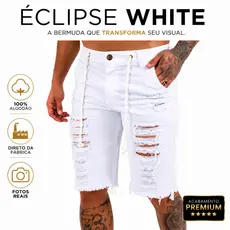 Bermuda Jeans Branca Masculina Destroyed Conforto Premium 100% Algodão Bermuda Jeans Masculina