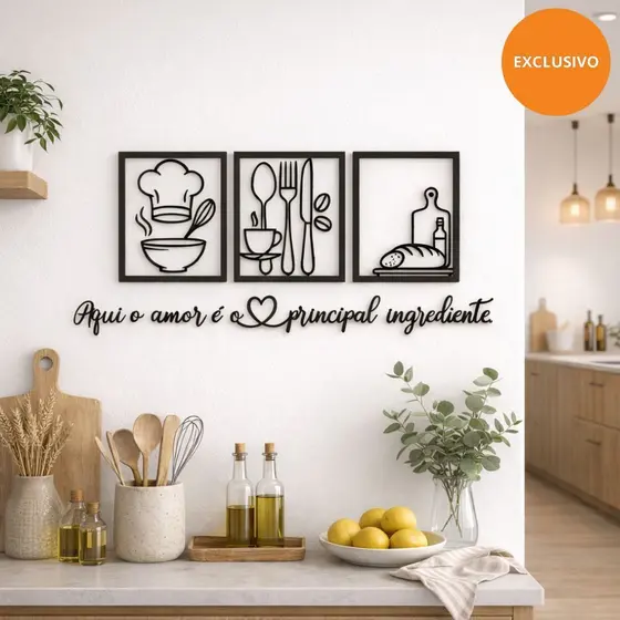 Kit 3 Quadros Cozinha Decorativo Café Xicara + Frase Temperos da vida de Parede Variados  Chef Mdf