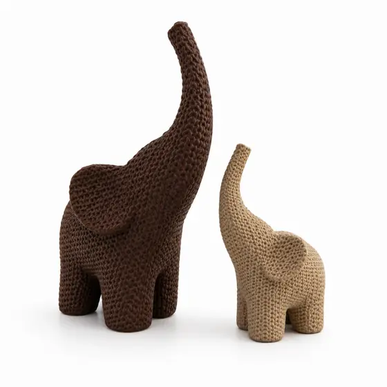 Kit Elefante Decorativo Efeito Crochê  Escultura Moderna  Enfeite Decoração Design Sala