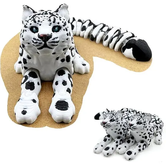 Yipintang Criatura Impressa em 3D - Animais Flexíveis de 8 Polegadas para Decoração de Mesa (Leopardo-das-Neves)