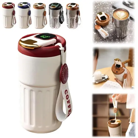 Copo de Café com Display de Temperatura, Nova Garrafa de Água Portátil com Display LED de Temperatura 2024, Garrafa de C