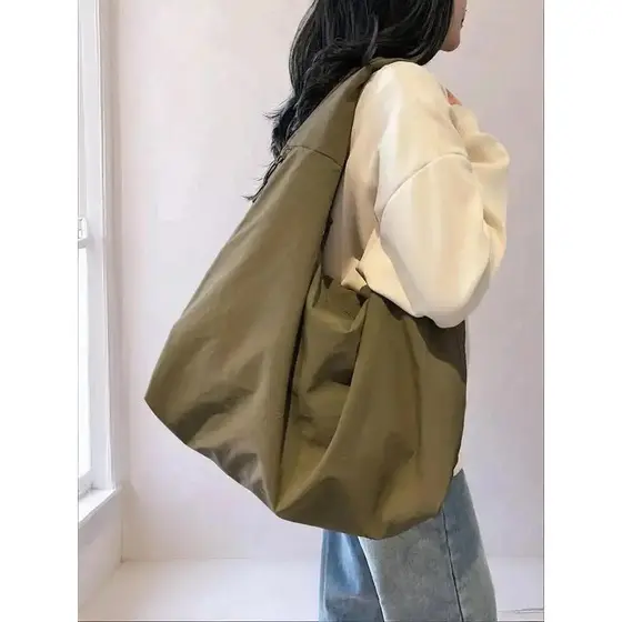 Bolsa de Ombro Feminina de Grande Capacidade em Cor Sólida, para Volta às Aulas, Bolsa de Ombro Multi-bolsos Fashion par
