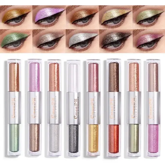evpct Conjunto de Sombras Líquidas Metálicas Brilhantes com Glitter em 16 Cores, Conjunto de Maquiagem com Delineador Lí