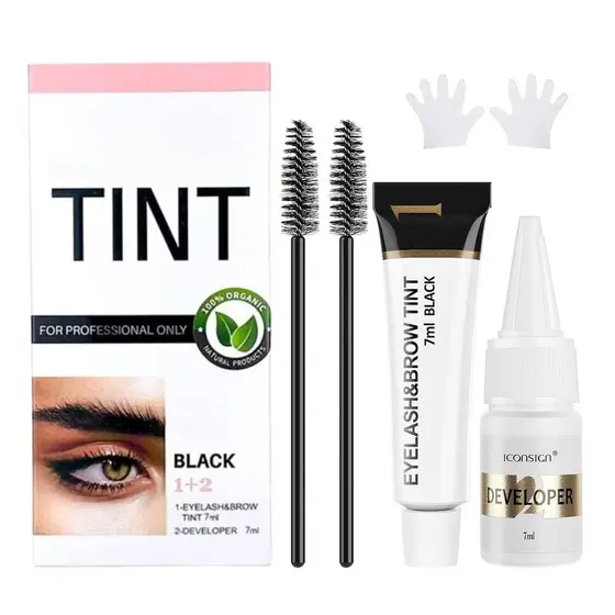 Kit de Cílios e Sobrancelhas, Kit Profissional 2 em 1 para Coloração de Cílios e Sobrancelhas, Conjunto de Coloração par