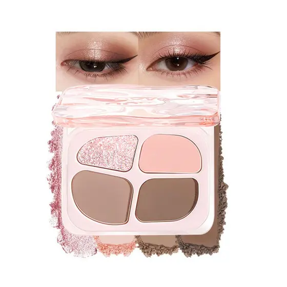Paleta de Sombras Mini Rosa Nude – 4 Cores: Rosa Bebê e Taupe Rosado com Brilho de Cristal Rosa, Alta Pigmentação, Longa