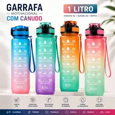 Garrafa Squeeze 1L Com Canudo Motivacional Academia Fitness Tie Dye Trava Marcador de Horários Alça