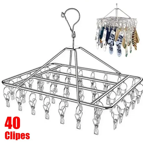 Varal Dobrável 40 Clips Aço Inox Secagem Meias Cueca Calcinha Para Apartamento Compacto