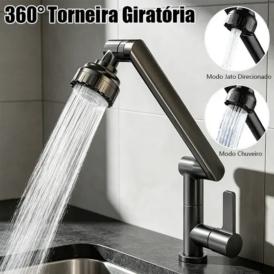 Torneira Giratória 1080° Multifuncional Braço Robótico Chuveiro Aerador Para Cozinha Banheiro