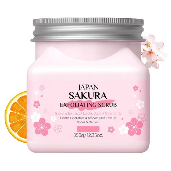 Esfoliante Corporal e Facial de Flor de Cerejeira, Esfoliante Suave para Pele Lisa e Macia, Esfoliante Facial Diário, Cu