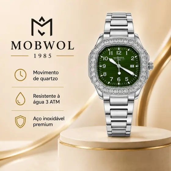 MOBWOL Relogio Masculino Social Executivo Luxo Quartzo Aço Inoxidável Mostrador Elegante Calendário