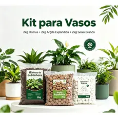 Kit Completo 2kg Húmus + 2kg Argila Expandida + 2kg Seixo Branco Drenagem Vasos