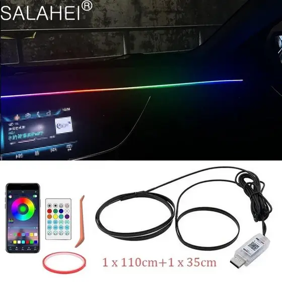 APP Controle Remoto USB Luzes Internas Do Carro 64 Cores Tiras De Fibra Óptica Vários Modos RGB Lâmpada Ambiente Decorat