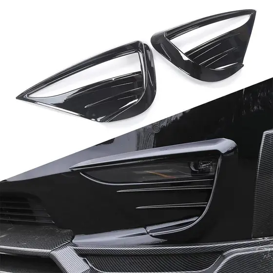 Para Tesla Modelo Y Lâmpada De Nevoeiro Spoiler Lâmina Guarnição Capa Protetora Woof Dente Faca Vento ABS Decoração Ades
