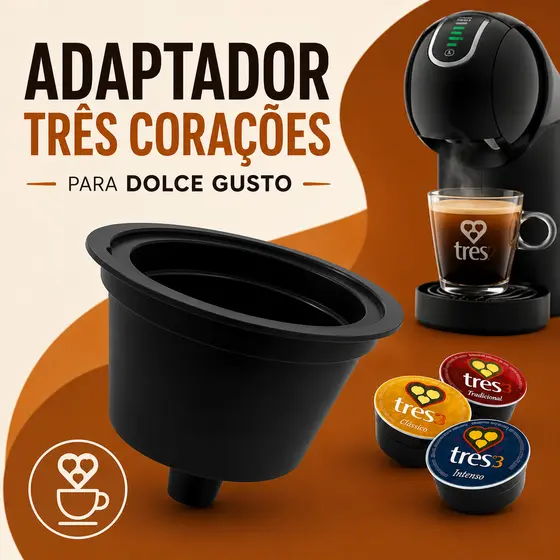 Adaptador para Capsula Tres Coracoes em Cafeteira Dolce Gusto Reutilizavel Compativel Cafe