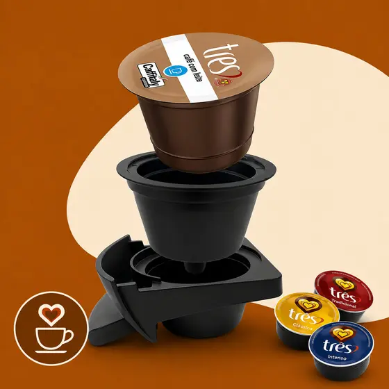 Adaptador Capsula Tres Coracoes para Dolce Gusto Reutilizavel Escolha Seu Kit Refil Cafe