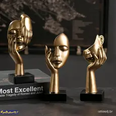 Resina Estátua Abstrata Desktop Enfeites Figurinhas Escultura Character Rosto Nordic Light Luxo Arte Artesanato Decor