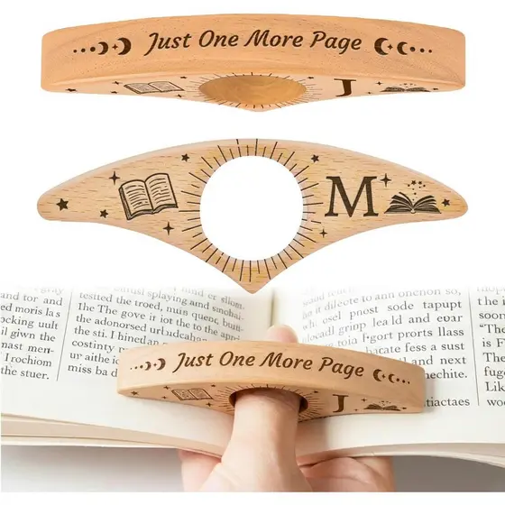 Suporte de Página de Livro em Madeira Personalizado, Marcador de Página Artesanal em Nogueira com Inicial A-Z, Acessório