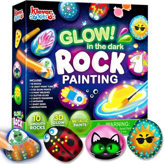Kit de Pintura em Pedras - Kit de Pedras que Brilham no Escuro, Artes e Artesanato para Crianças de 6 a 12 Anos, Brinque