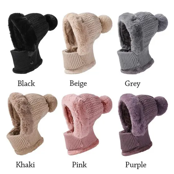 SUBEI Beanie Cap Pelúcia Outono Inverno Mulheres Capa Facial