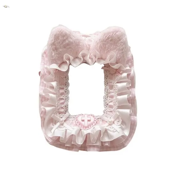 Manga De Cartão De Pelúcia Rosa Com Design De Asa De Anjo De Orelha De Gato , Decoração De Acabamento De Renda Feita À M