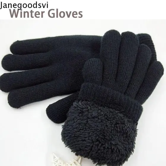 Luvas De Inverno JANEGOODSVI , Espessadas De Veludo De Cordeiro De Camada Dupla Quentes Macias Pretas