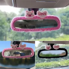 Capa de Espelho Retrovisor com Porquinho e Cachorrinho Fofos e Corações - Ornamento Universal para Carro