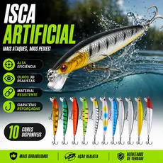 Kit 10 Iscas Artificiais Importadas 1/2 Meia Água de 10 cms e 9 gramas Pesca Tucunaré Traíra Dourado Robalo