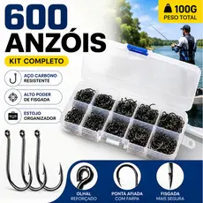 Kit Pesca: 600 Anzóis Chinu nos Tamanhos 3 ao 12 com Estojo de Armazenamento