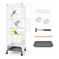 Gaiola Para Papagaios De 4 Níveis Com Tabuleiro 37x37x130cm