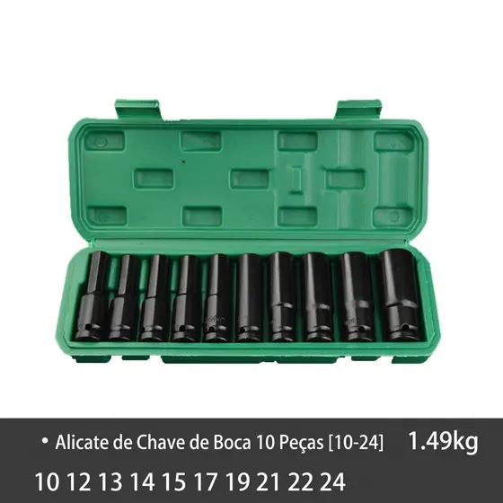 Kit Jogo Soquete Longo Sextavado Impacto 1/2 Pol. 10 Peças Preto