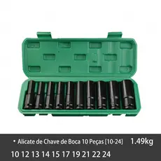Kit Jogo Soquete Longo Sextavado Impacto 1/2 Pol. 10 Peças Preto