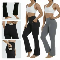 Calças de Yoga Bootcut Femininas, Cintura Alta, Impermeáveis, Opacas, Controle Abdominal, Leggings Ajustadas