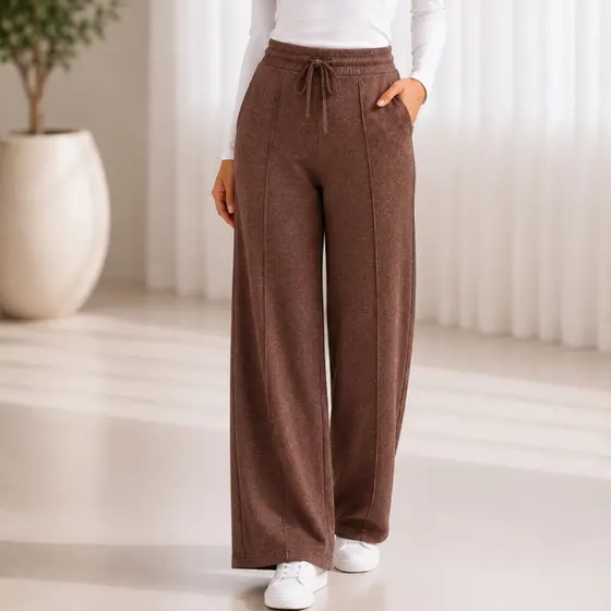 Calça Pantalona Feminina Lanzinha Premium Cintura Alta com Bolsos – Meia-estação