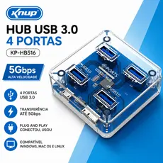Hub USB 3.0 Knup 4 Portas 5Gbps Alta Velocidade Extensor Notebook PC KP-HB516