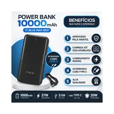 Carregador Portátil Power Bank 10000mAh It-Blue MAX-0531 Original 2 Saídas USB Carga Rápida Celular