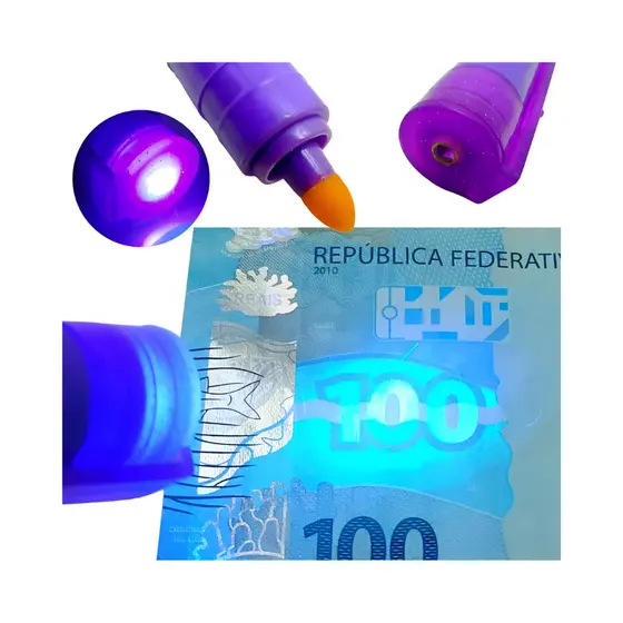 Caneta Teste Dinheiro Falso Com Luz Negra Ultravioleta Identifica Nota Falsa Segurança Comercio Escritorio