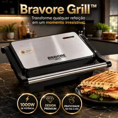 Sanduicheira Elétrica Grill 1000W 127V Inox Multifuncional para Sanduíches, Hambúrguer